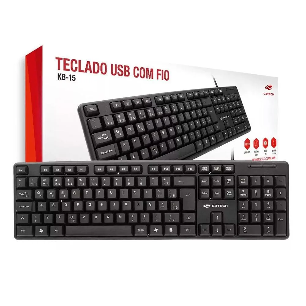 Teclado C3 Tech USB Black - KB-15BK